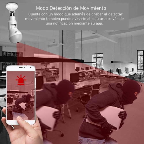 Imagen 6 de 9 de Camara Wifi Lampara Espia 360 1080 Hd C/ Audio Bidireccional