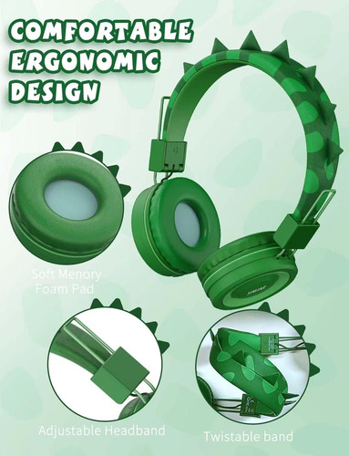 Simjar Dinosaurio Niños Auriculares Con Micrófono Para La...