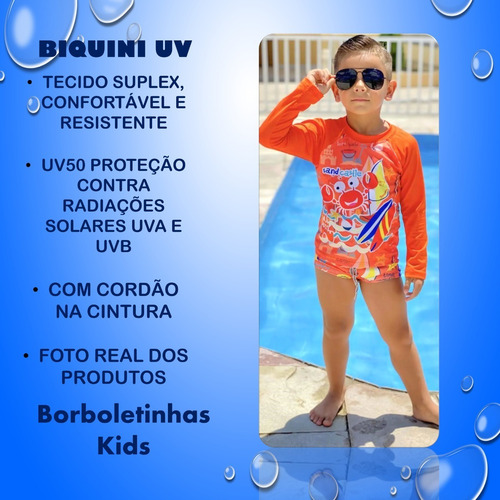 Imagem 4 de 9 de Blusa Proteção Solar Uv Com Sunga Biquini Moda Praia Menino