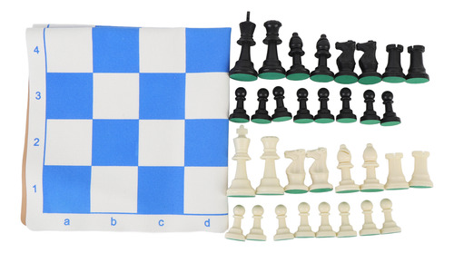 Juego De Ajedrez Y Tablero De 42 Cm, Azul Y Blanco, Enrollab