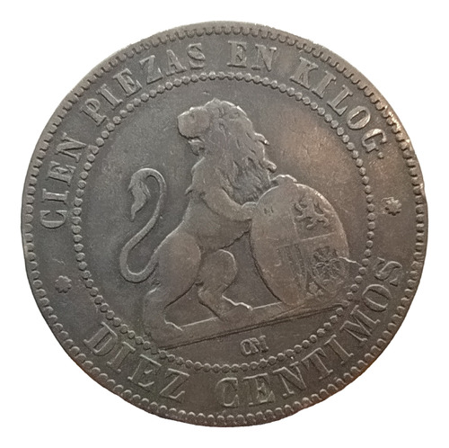 Antigua Moneda 10 Céntimos España 1870 Km# 663