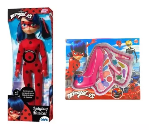 Kit Miraculous - Boneca Ladybug 45cm Musical + Maquiagem