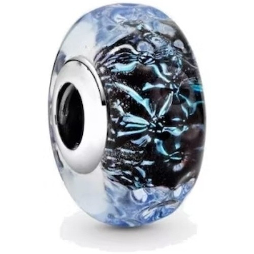 Pandora Charm Cristal De Murano Azul , Plata De Ley