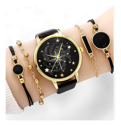 Set Reloj De Estrellas Espacio Con Pulseras Negro