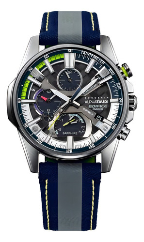 Reloj Casio Edifice Eqb-1200at-1a Alpha Tauri Scuderia Casio Color de la malla Azul Color del bisel Plateado Color del fondo Negro