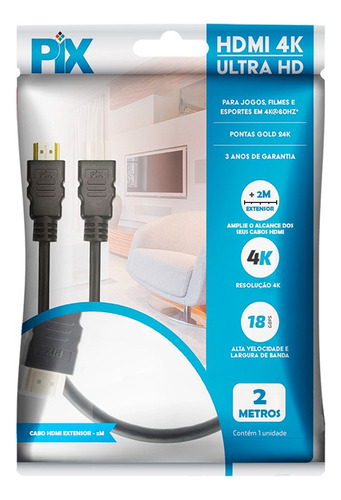 Cabo Extensor Hdmi Macho Fêmea 3d 4k Hdr 2m 2 Metros 18-9420