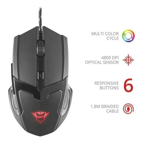 Mouse De Juego Trust Gav Gxt 101 Iluminado 4800 Dpi 6 Botones Color Negro