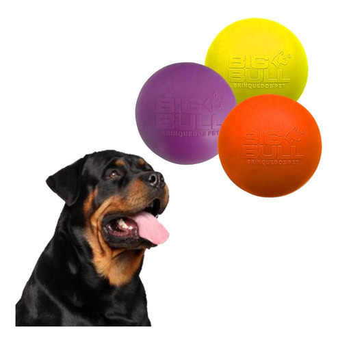 Brinquedo Para Cachorro Pet Bola 100mm Raças Grandes 3 Unid Cor Amarelo, Laranja e Roxo