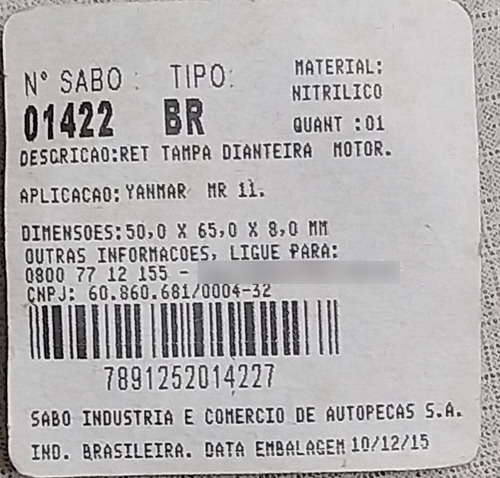 Imagem 2 de 4 de Retentor Sabo 01422 Br - 50x65x8 Mm