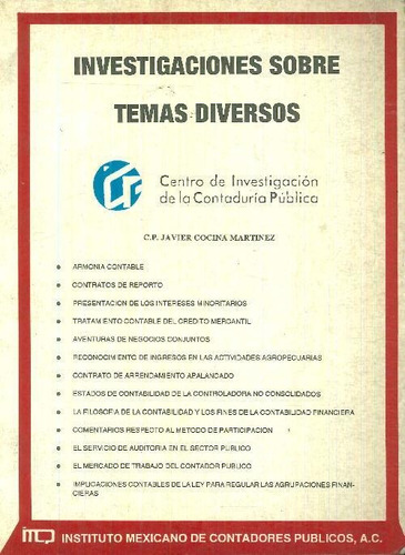 Libro Investigaciones Sobre Temas Diversos De Javier Cocina