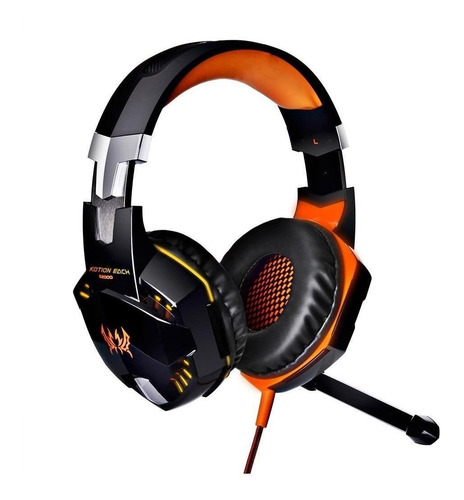 Imagen 4 de 5 de Audífonos gamer Kotion G2000 negro y naranja con luz LED