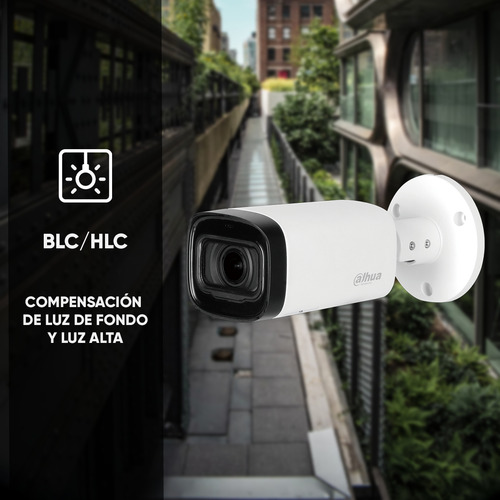 Dahua Cámara Bullet Varifocal HAC-B4A21-VF Resolución de 2 MP Lente de 2.7 a 12mm Ángulo Ajustable de 102 a 32 Grados IR Inteligente de 40 Mts Soporte Múltiples Formatos de Video IP67 Color Blanco