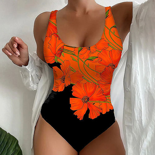 Bikini De Una Pieza Con Estampado Floral Sexy Y Sin Espa [u]