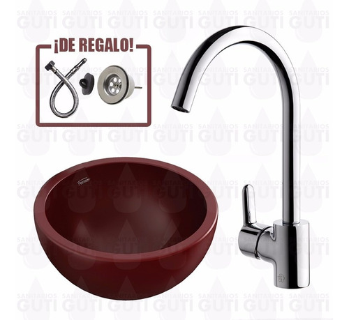 Combo Baño Bacha Ferrum Persis Rojo + Griferia Fv Puelo