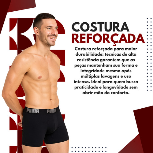 Kit 4 Cuecas Boxer Puma Microfibra Sem Costura Box 40mm