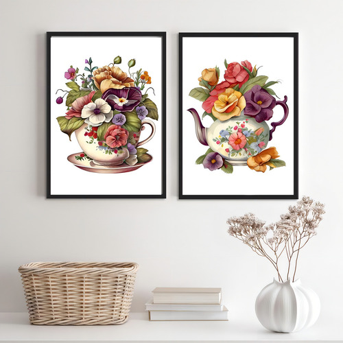 Set de 2 marcos de cocina vintage con flores de café, 24 x 18 cm, cristal