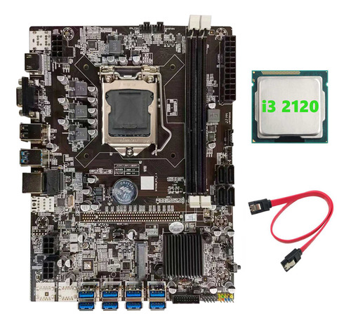 Placa Base Minera B75 Btc+cpu I3 2120+cable Lga1155 8xpcie