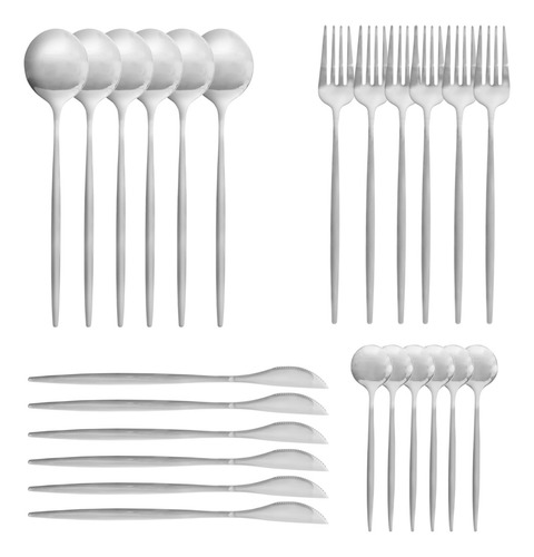 Juego De Cubiertos 24 Piezas, Cuchillo Cucharas Tenedores Color Plateado