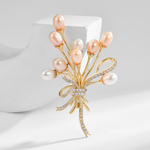 Broche De Perla Natural Con Globo, Corsage De Alta Gama