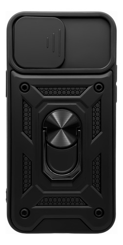 Funda Negra Para iPhone 12 (6.1) / 12 Pro (6.1) De Uso Rudo Con Protección Deslizable En Área De Cámara Y Anillo Metálico