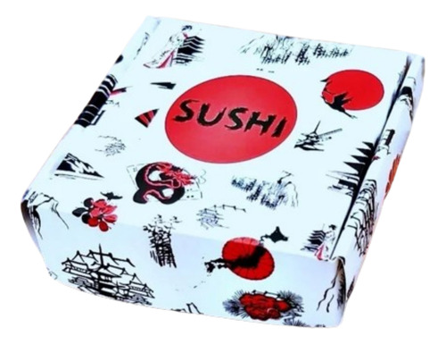100 Cajas Cartulina Sushi Chica Laminada Antigoteo 15x15x5