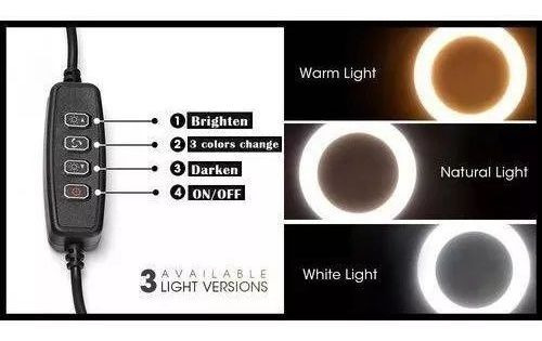 Ring Light Iluminador Selfie Makeup + Tripé De Mesa Luz Led