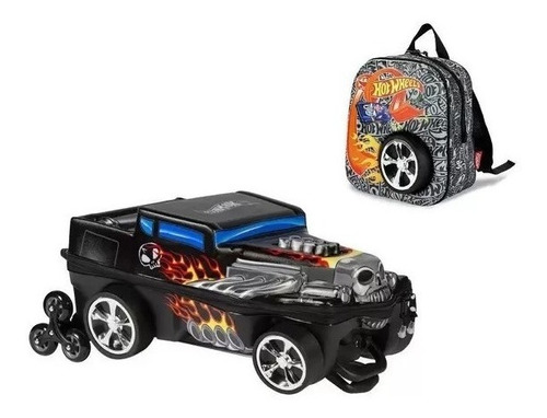 Mochila Escolar Hot Wheels Bone Shaker 3d Rodinha Lancheira