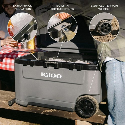 Hielera Igloo Overland 72 Qt Uso Rudo Con Llantas 109 Latas