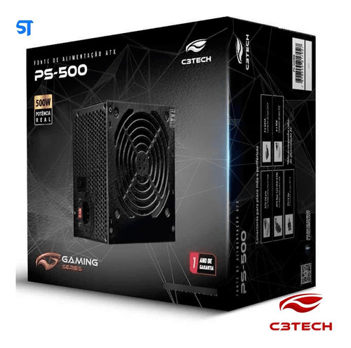 Fonte Atx Pc 500w Reais Bivolt Silenciosa Cor Preto Voltagem 115v/230v