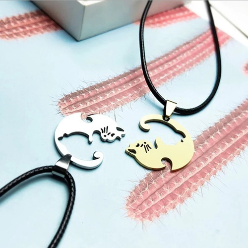 Imagen 4 de 10 de Collar Pareja Novios Gatos Corazon San Valentín Regalo Amor