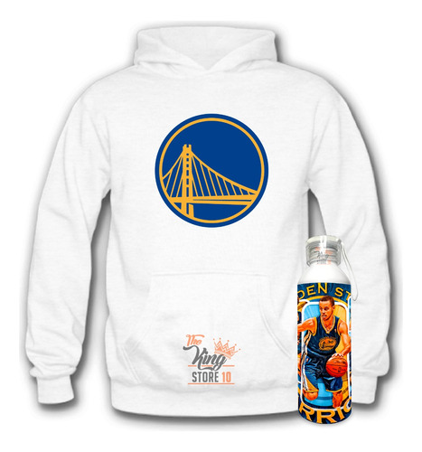 Poleron + Botella Metalica, Diseño Original De Golden State Warriors, Agua, The King Store 10