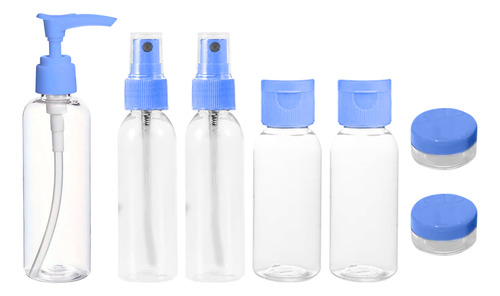 Set 7 Pzs Botellas De Viaje Rellenables Para Cuidado Personal, Frascos Plásticos Para Líquidos Cosméticos, Cremas, Gel Antibacterial Y Shampoo, Ideales Para Vacaciones O Gimnasio Color Azul Diler