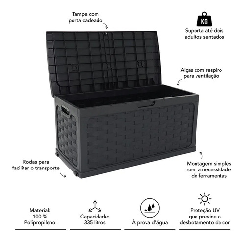 Imagem 7 de 8 de Baú Rattan Multiuso Dobrável 335l Preto Com Assento Belfix