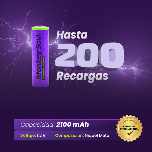 Pila Aa Recargable 2100 Mah Pack 4 Monkey Soul Bateria