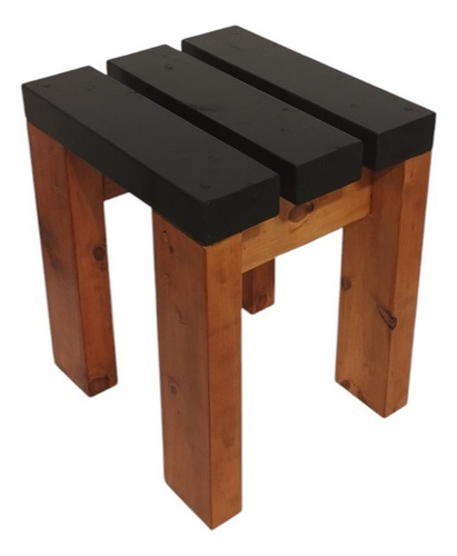 Banco Taburete Rustico Entarugado Irrompible - Roble Y Negro Pintura Acrilica Marrón