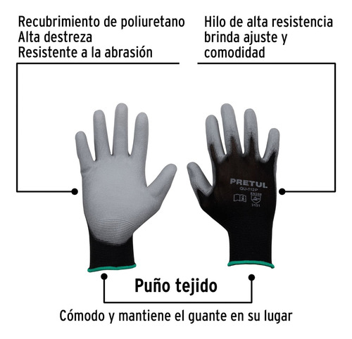 Guantes De Nylon Recubiertos De Poliuretano, Median, Pretul.