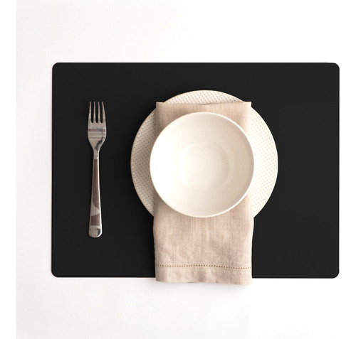 Individual De Cuero Reciclado Rectangular Pirámide Home Color Negro