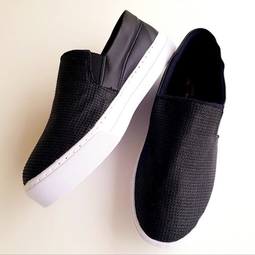 Imagem 3 de 4 de Tênis Feminino Casual Slip On Preto Nude Glitter Flatform