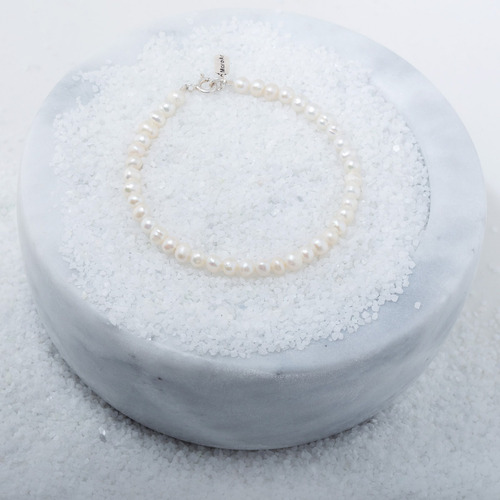 Pulseira Pérolas Naturais Prata Coleção Oceano Comprimento 15 Cm Cor Champanhe Diâmetro 8 Cm