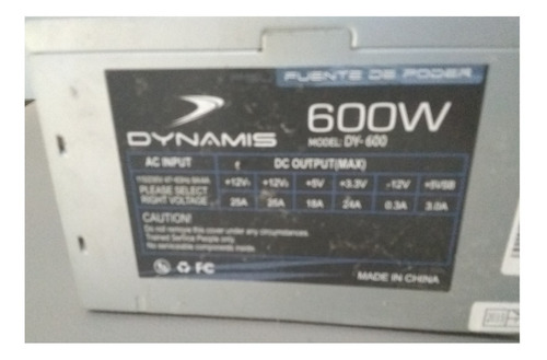 Fuente De Poder Dynamis 600w (para Reparar O Repuesto)
