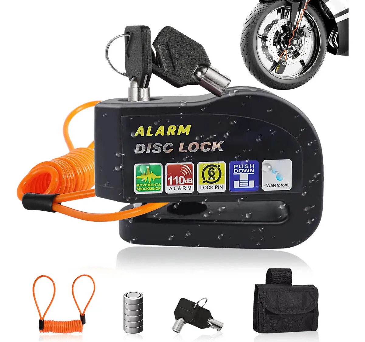 Candado De Disco con Alarma Jarnotix 120 dB para Moto y Bici, Impermeable