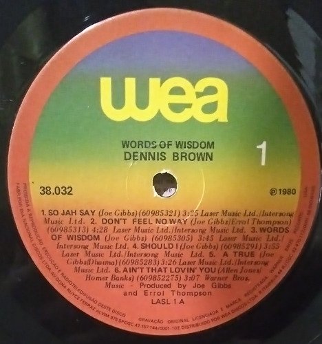 Dennis Brown-words Of Wisdom Original 1980 Nacional Encarte Vinil (Usado)
