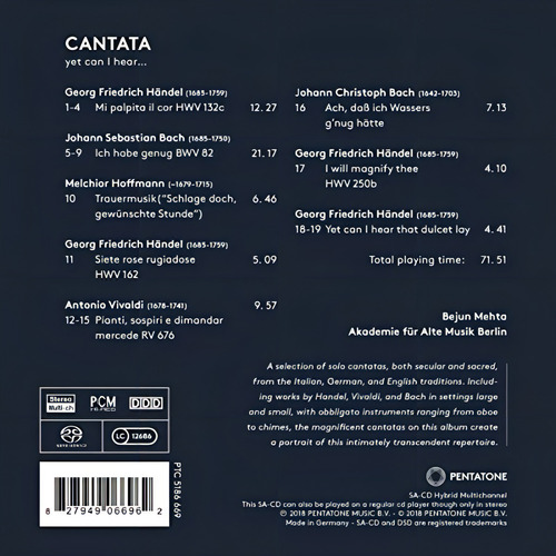 Bejun Mehta - Cantata//Yet Can I Hear- cd 2018 produzido por Pentatone