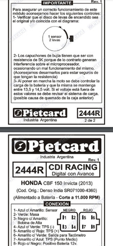 Cdi Digital Corte A 11000 Rpm Honda Cbf150 Invicta Pietcard
