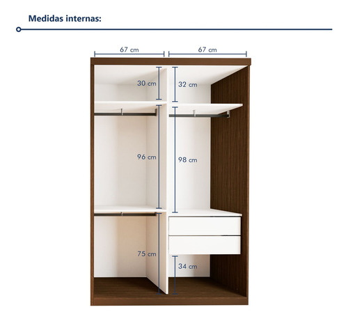 Guarda Roupa Solteiro Premium Cléo 138cm Com Espelho 2 Wt