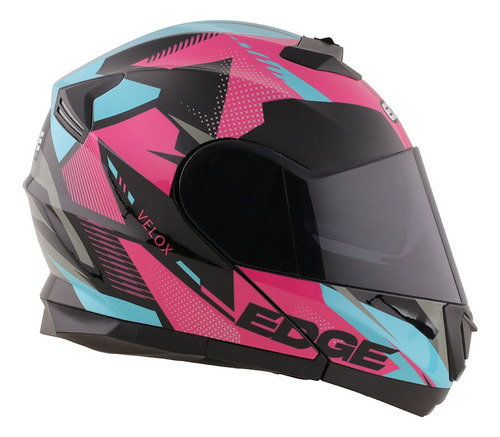Casco Moto Integral Edge Shanghai Velox Rosa Rosa Estampado L