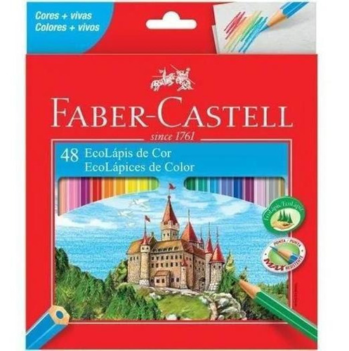 Lapis De Cor 48 Cores Faber Castell Ecolápis Com Apontador