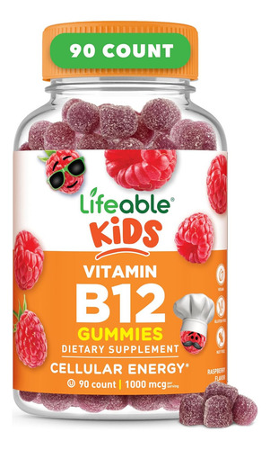 Vitamina B12 1000 Mcg Con 90 Gomitas Para Niños Hecho En Usa Sabor Frambuesa