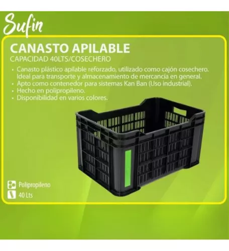 Cajon Cosechero Canasto Plastico Apilable Super Reforzado