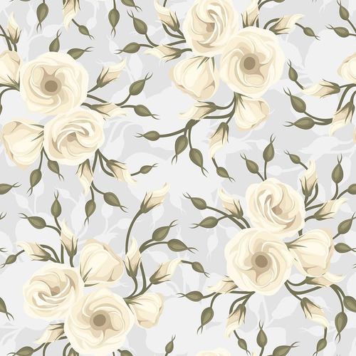 Papel De Parede Floral Cinza Detalhe Off White E Verde